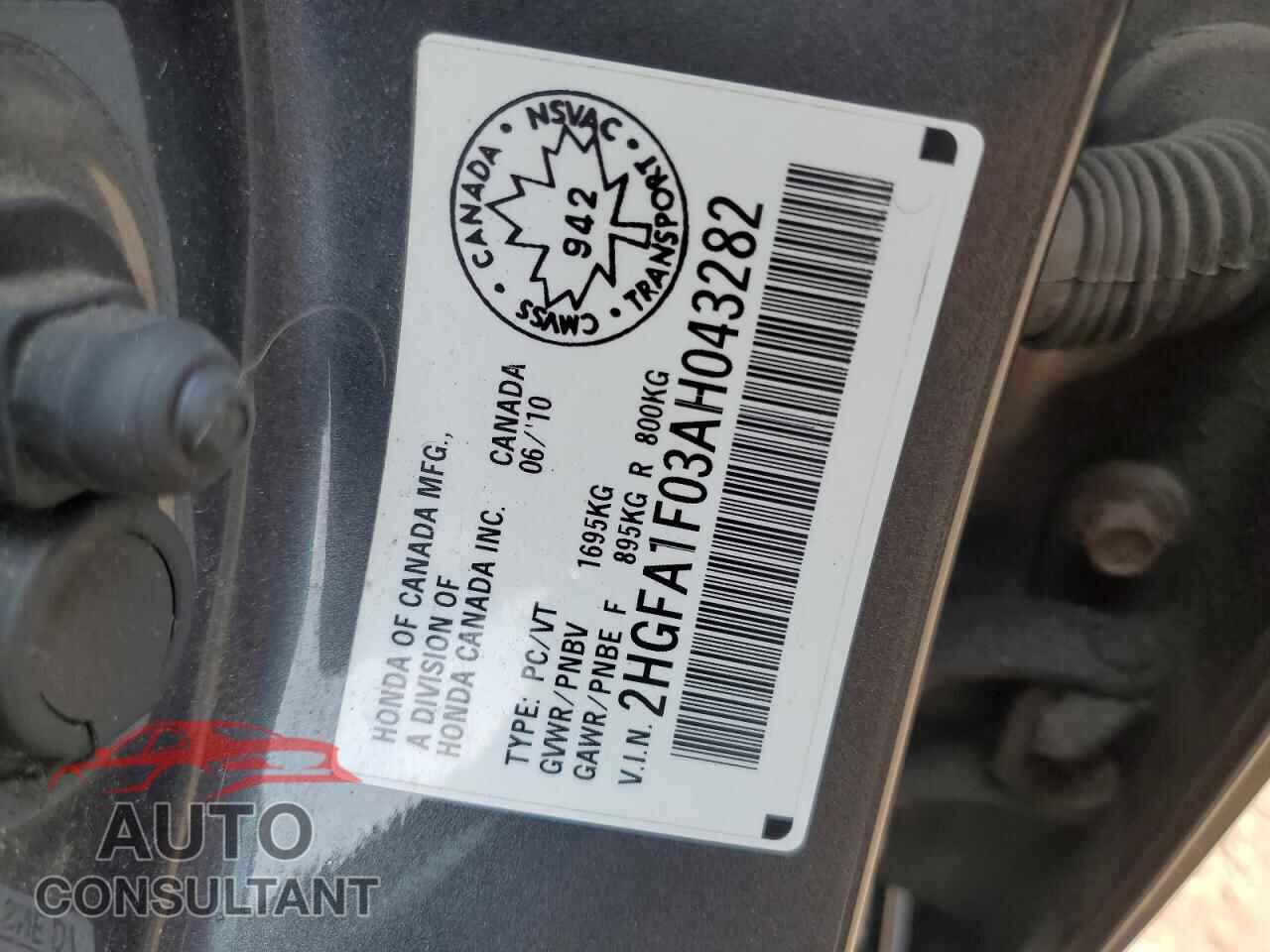 HONDA CIVIC 2010 - 2HGFA1F03AH043282