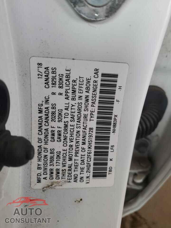 HONDA CIVIC 2019 - 2HGFC2F61KH519728