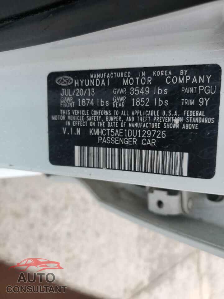 HYUNDAI ACCENT 2013 - KMHCT5AE1DU129726