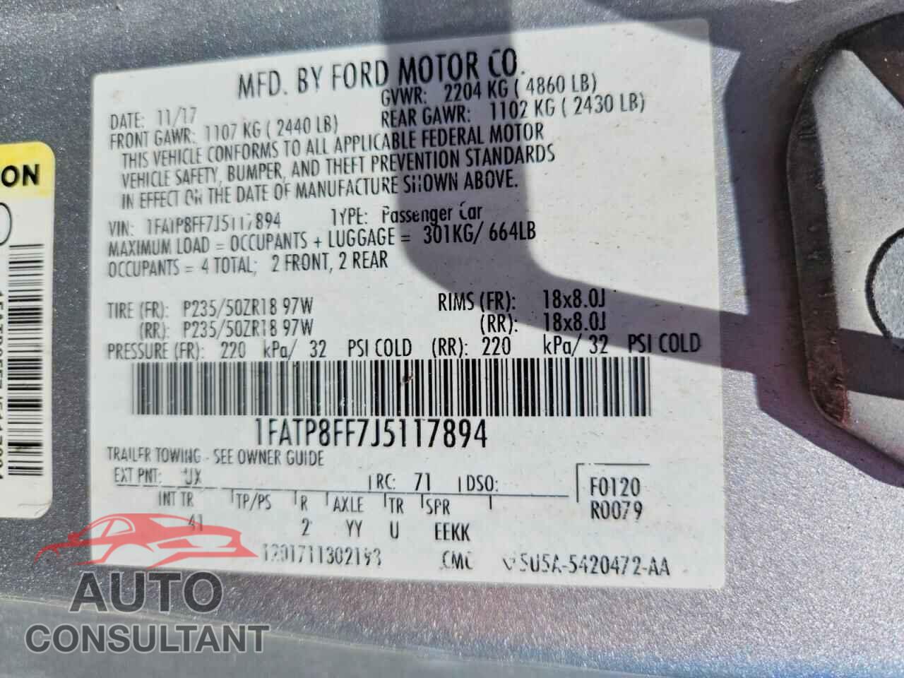 FORD MUSTANG 2018 - 1FATP8FF7J5117894
