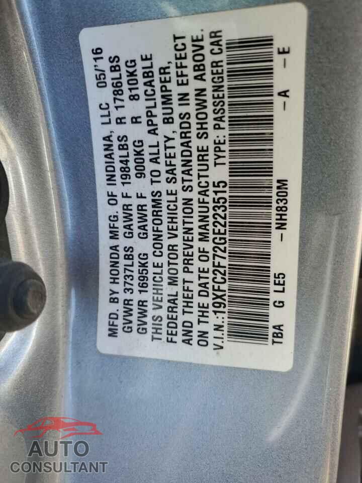 HONDA CIVIC 2016 - 19XFC2F72GE223515