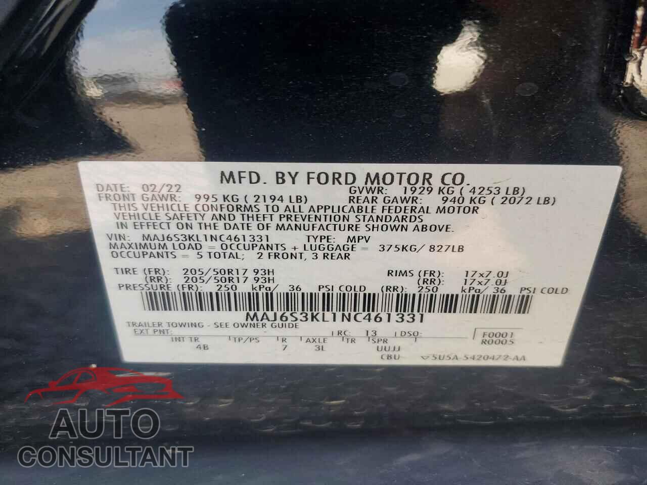 FORD ECOSPORT 2022 - MAJ6S3KL1NC461331