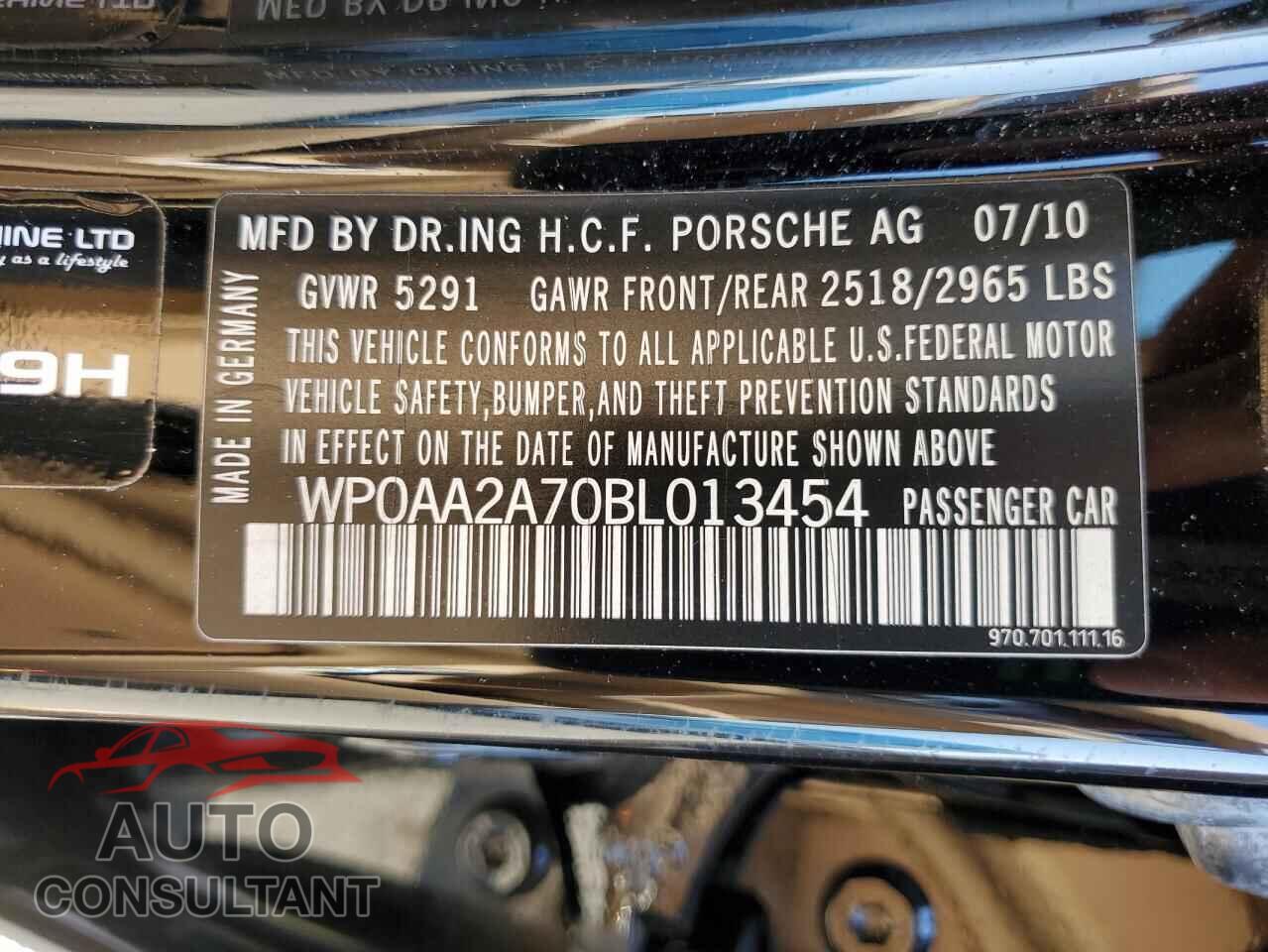 PORSCHE PANAMERA 2011 - WP0AA2A70BL013454