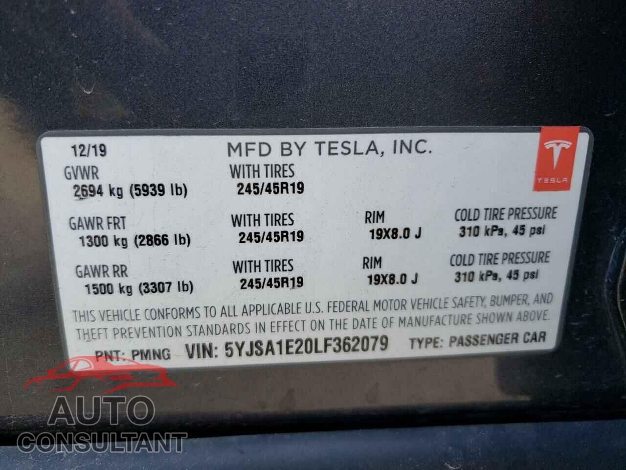 TESLA MODEL S 2020 - 5YJSA1E20LF362079