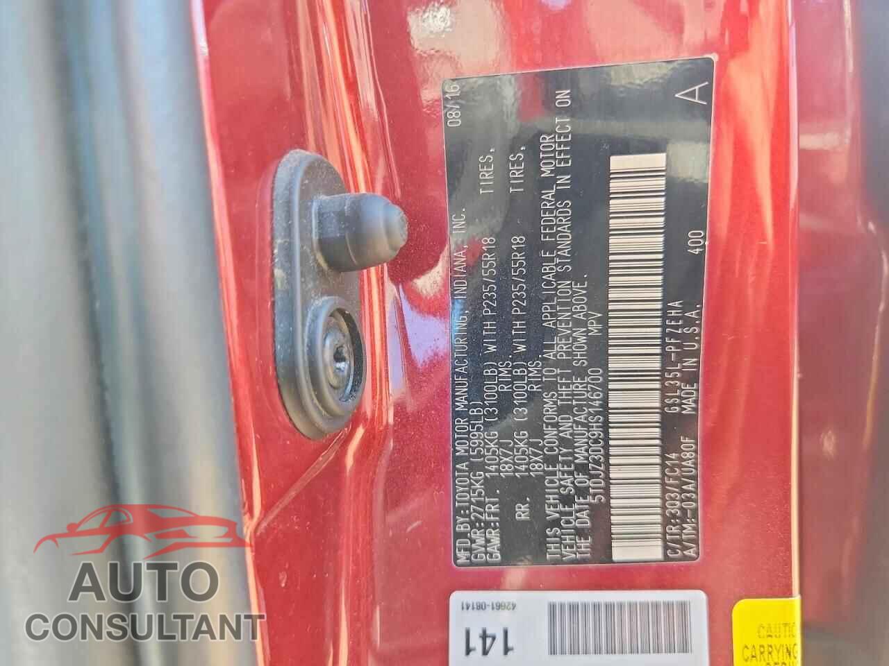 TOYOTA SIENNA 2017 - 5TDJZ3DC9HS146700