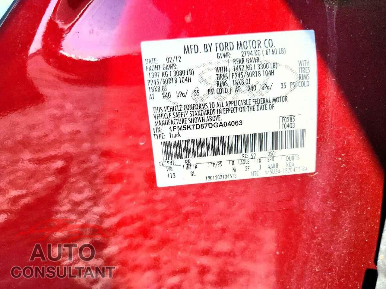 FORD EXPLORER 2013 - 1FM5K7D87DGA04063