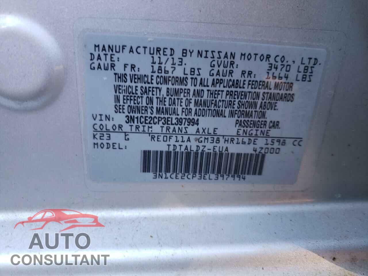 NISSAN VERSA 2014 - 3N1CE2CP3EL397994