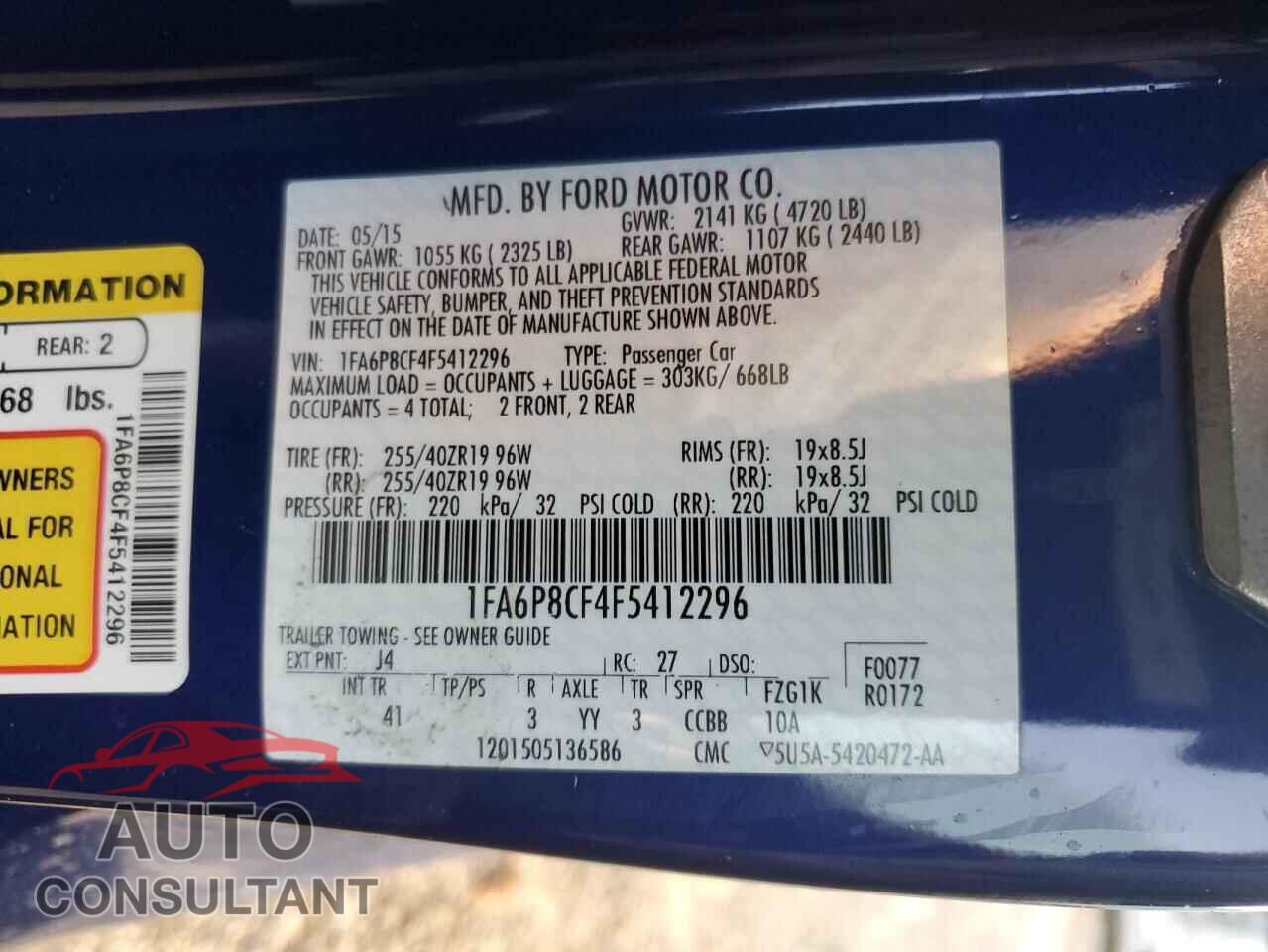 FORD MUSTANG 2015 - 1FA6P8CF4F5412296