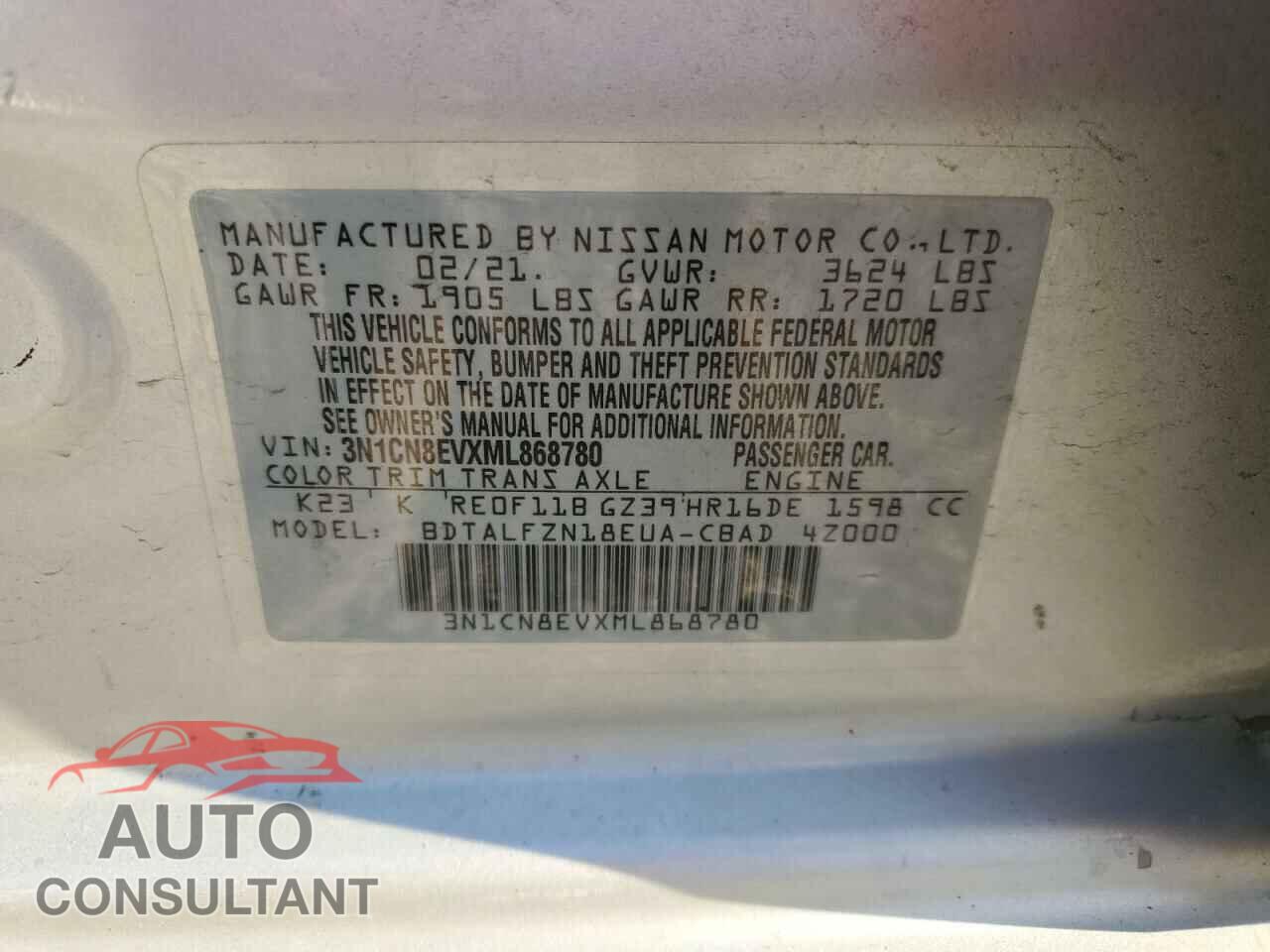 NISSAN VERSA 2021 - 3N1CN8EVXML868780
