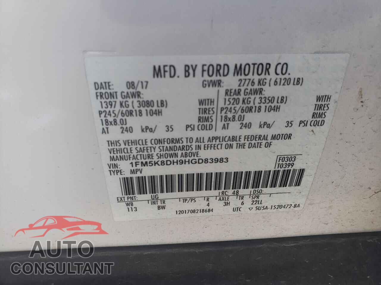 FORD EXPLORER 2017 - 1FM5K8DH9HGD83983