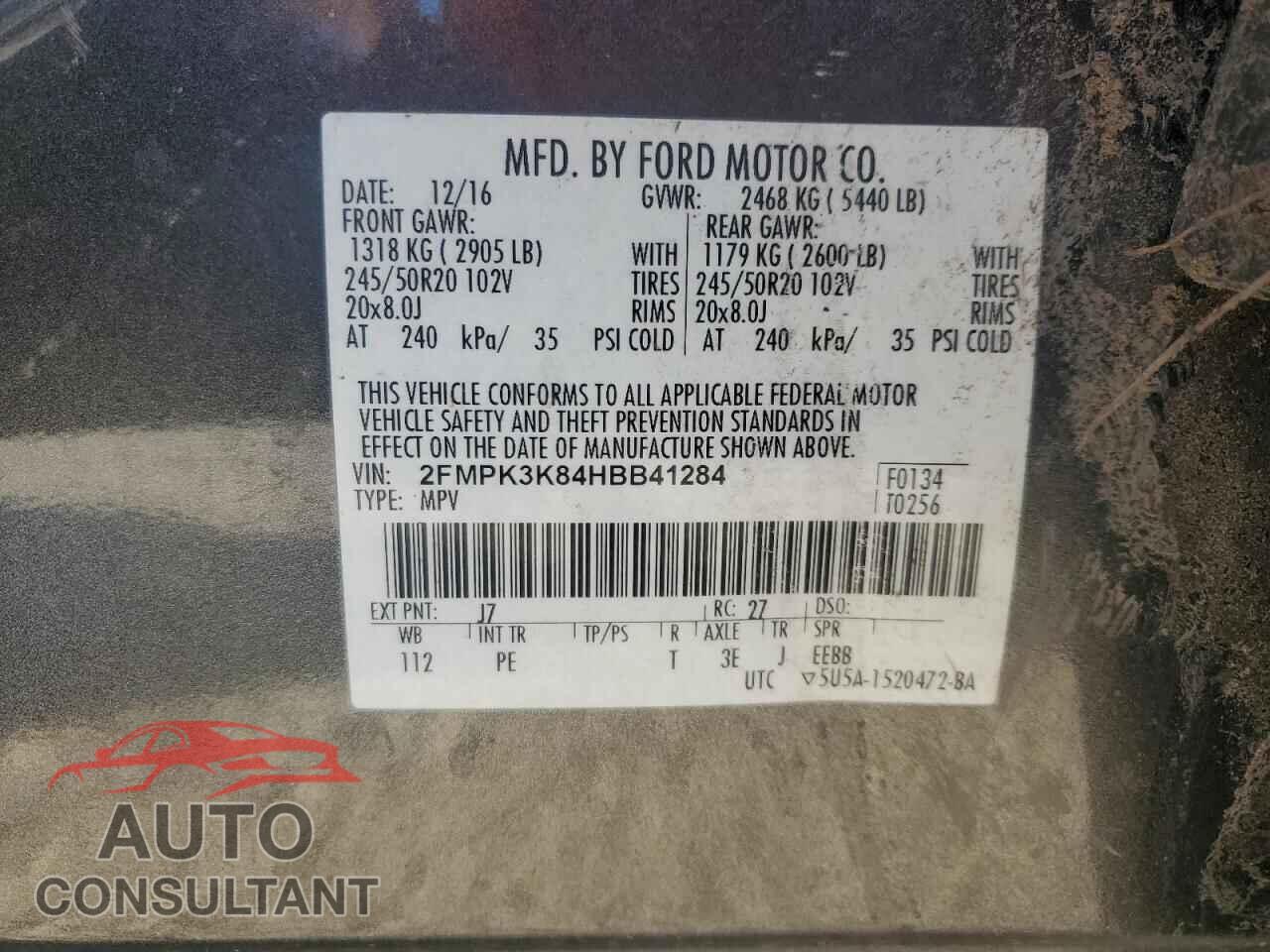 FORD EDGE 2017 - 2FMPK3K84HBB41284