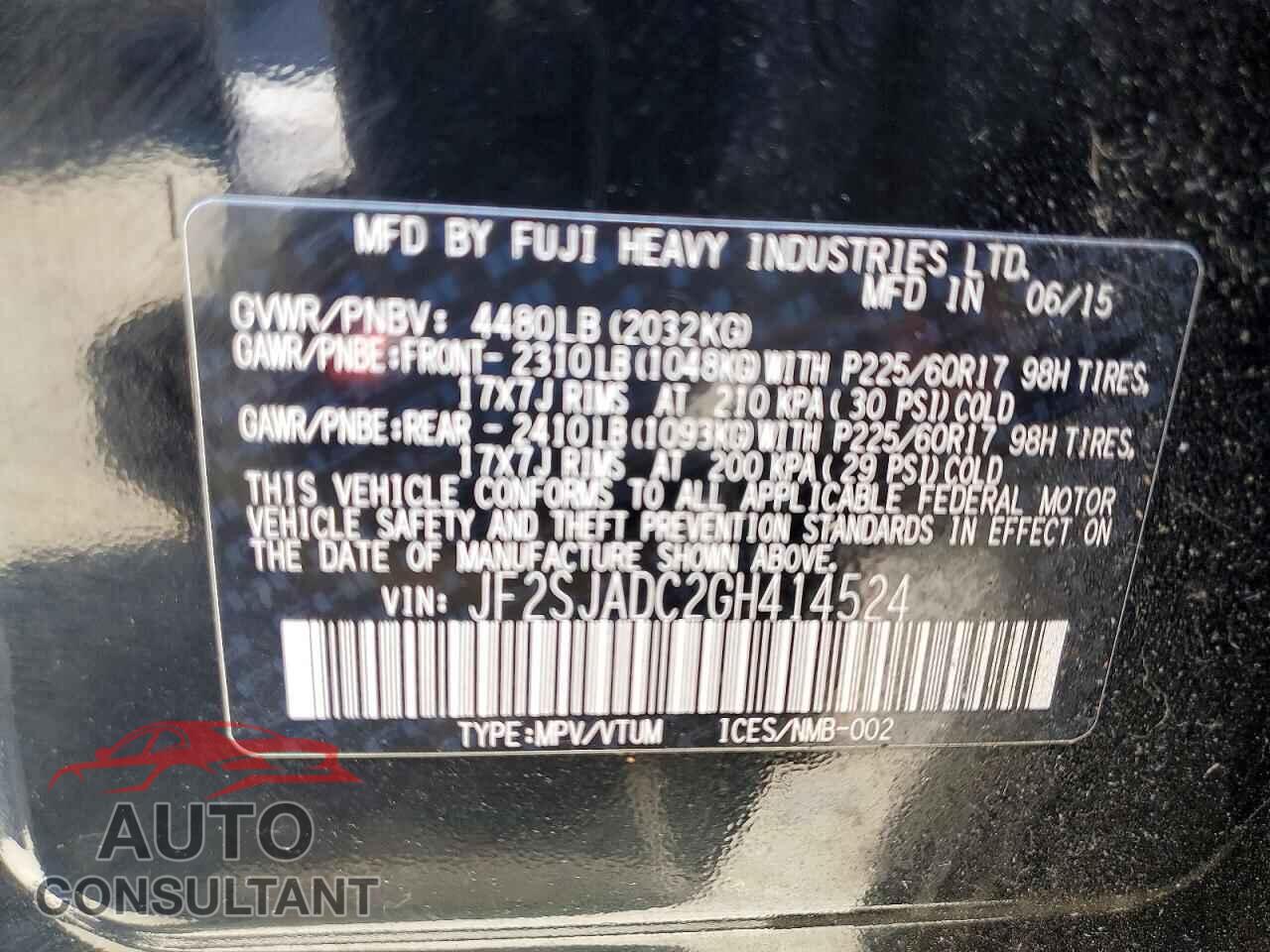 SUBARU FORESTER 2016 - JF2SJADC2GH414524