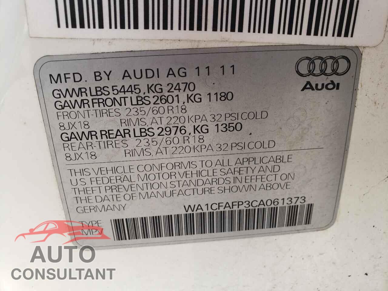 AUDI Q5 2012 - WA1CFAFP3CA061373
