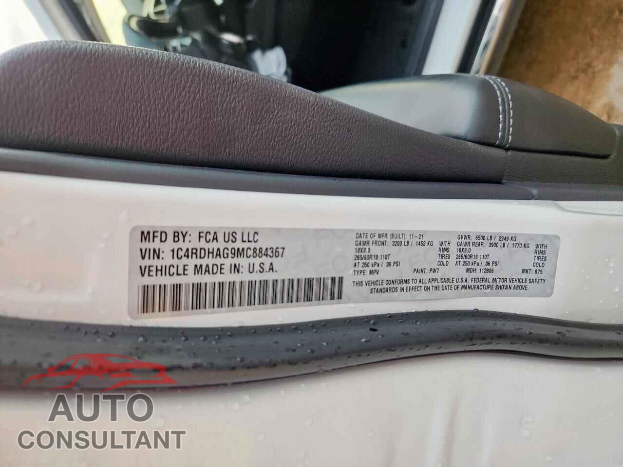 DODGE DURANGO 2021 - 1C4RDHAG9MC884367
