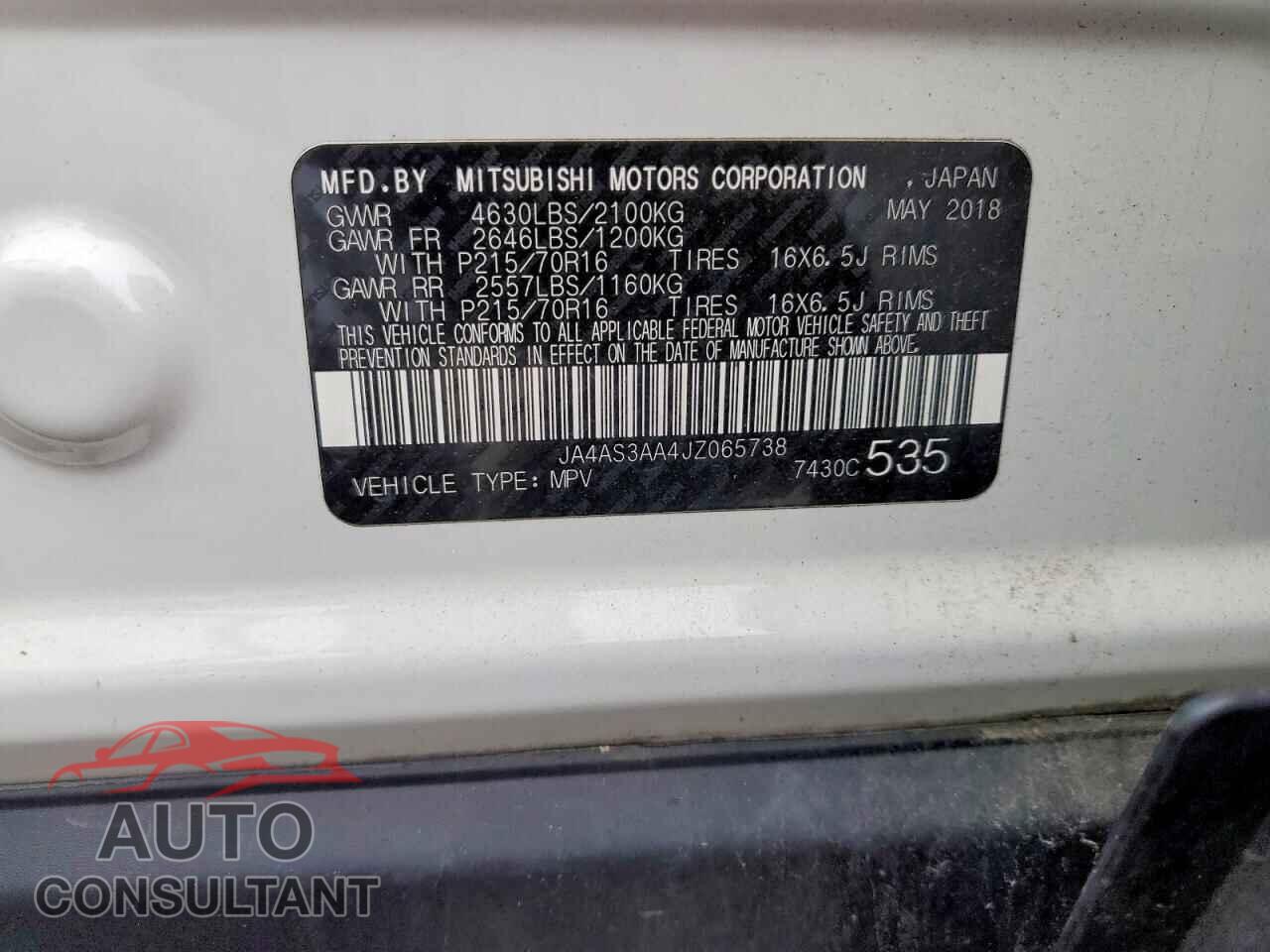 MITSUBISHI ECLIPSE 2018 - JA4AS3AA4JZ065738