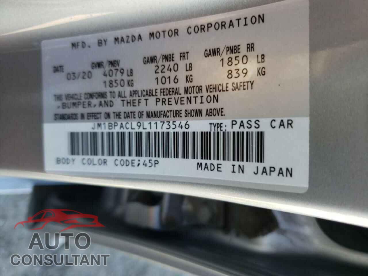 MAZDA 3 2020 - JM1BPACL9L1173546