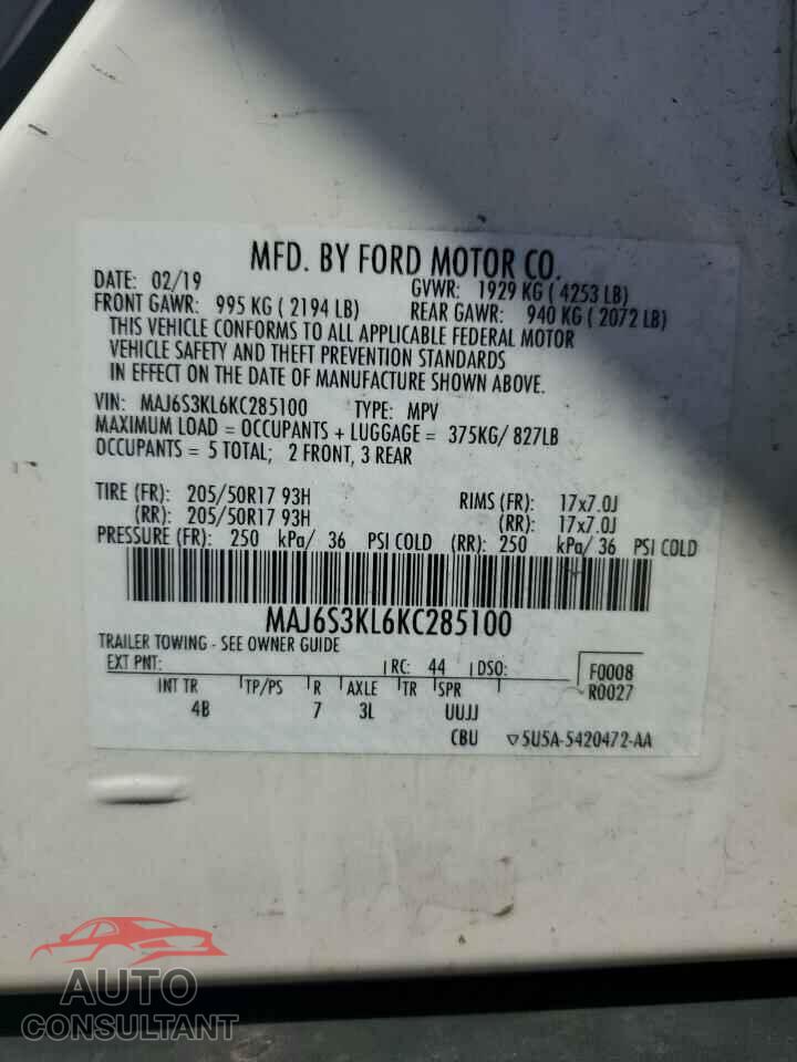 FORD ECOSPORT 2019 - MAJ6S3KL6KC285100