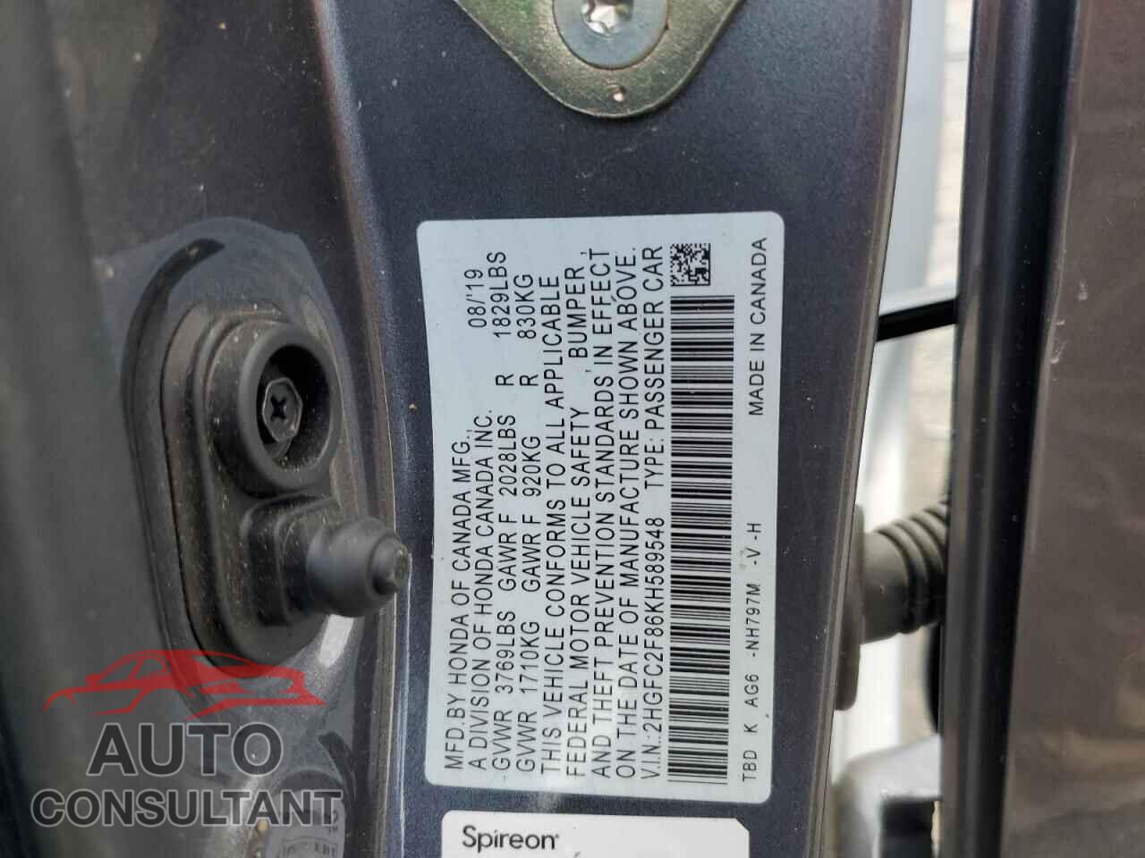 HONDA CIVIC 2019 - 2HGFC2F86KH589548