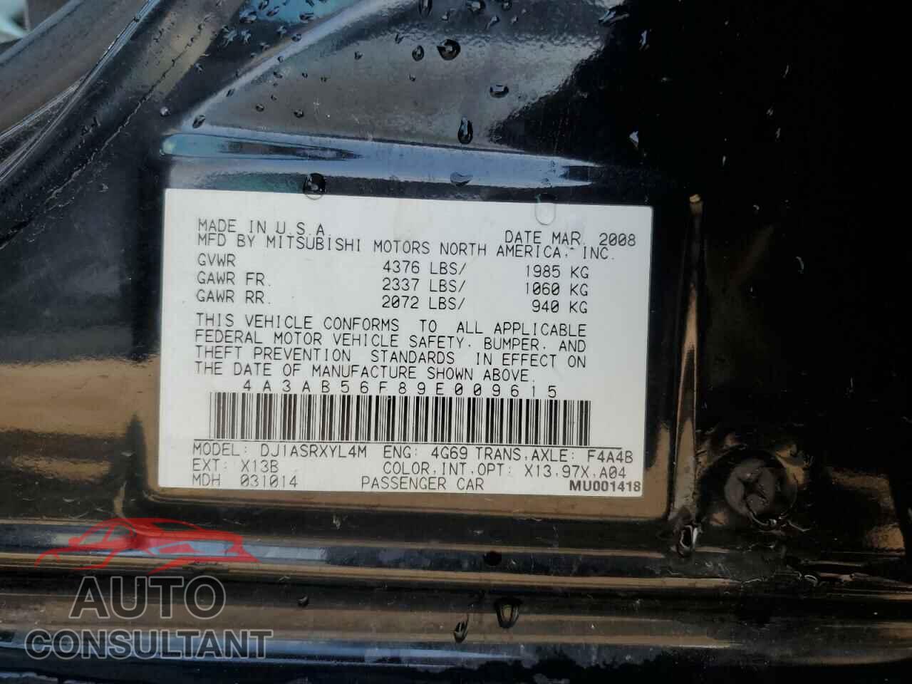 MITSUBISHI GALANT 2009 - 4A3AB56F89E009615