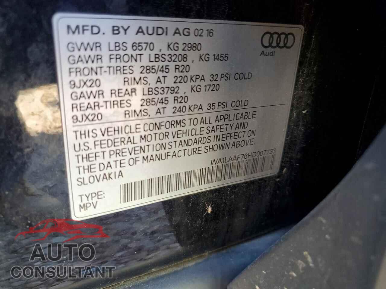 AUDI Q7 2017 - WA1LAAF76HD007733