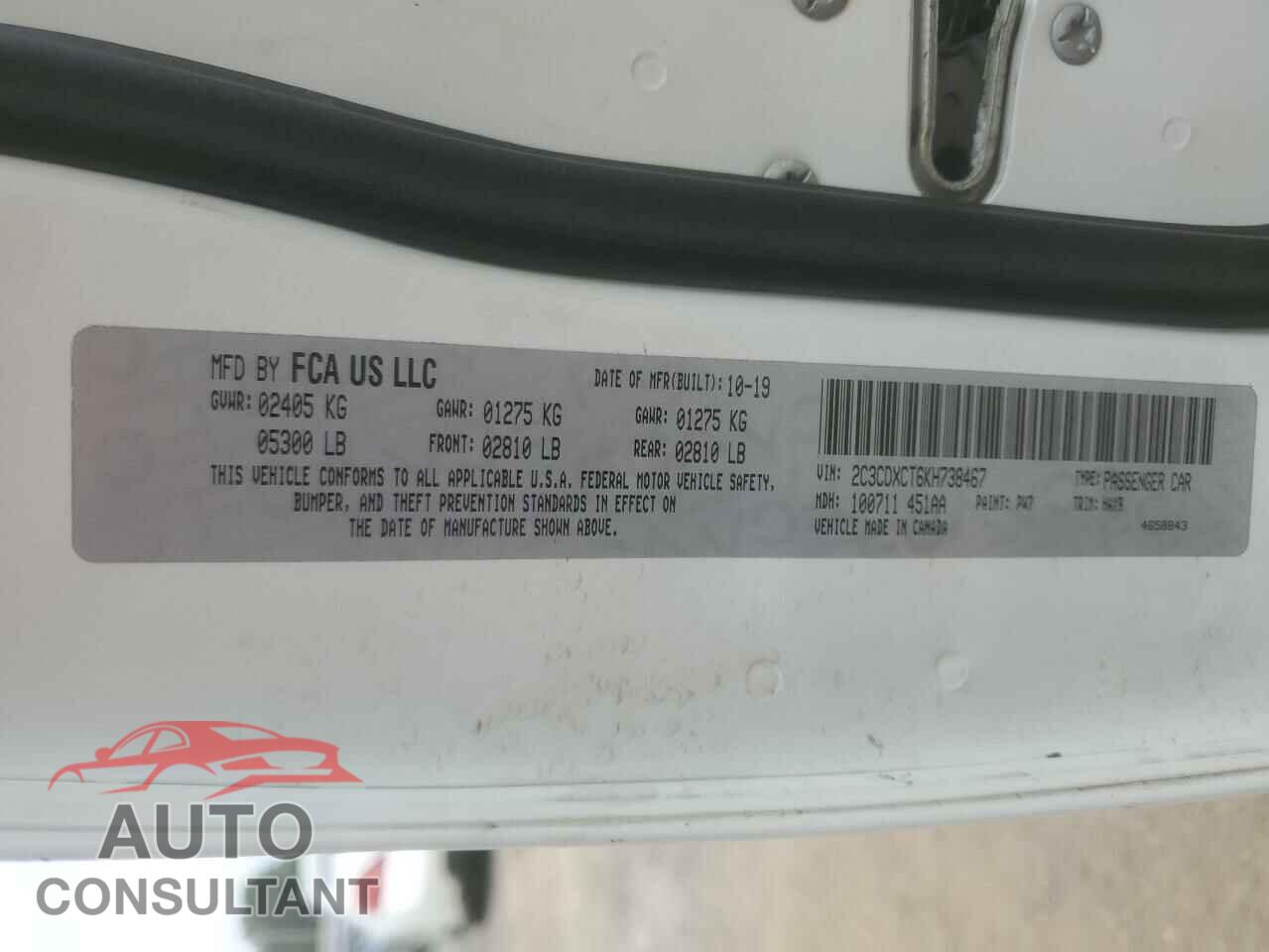 DODGE CHARGER 2019 - 2C3CDXCT6KH738467