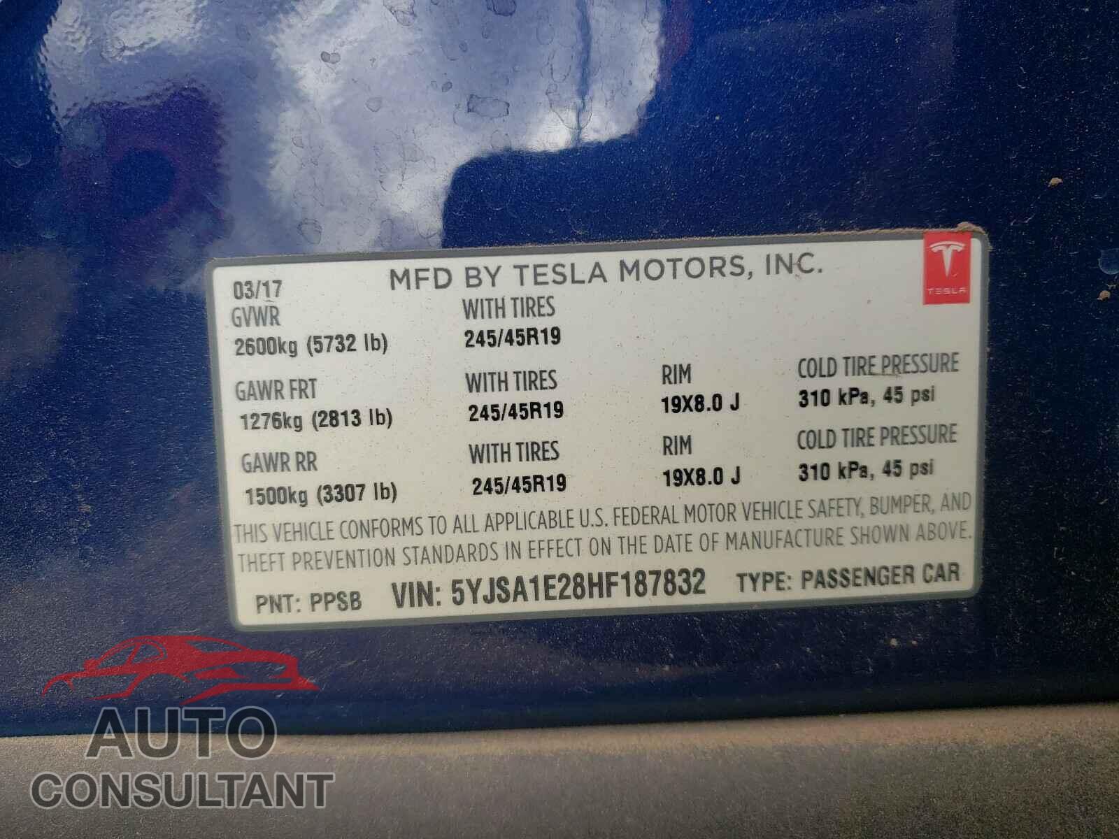 TESLA MODEL S 2017 - 5YJSA1E28HF187832