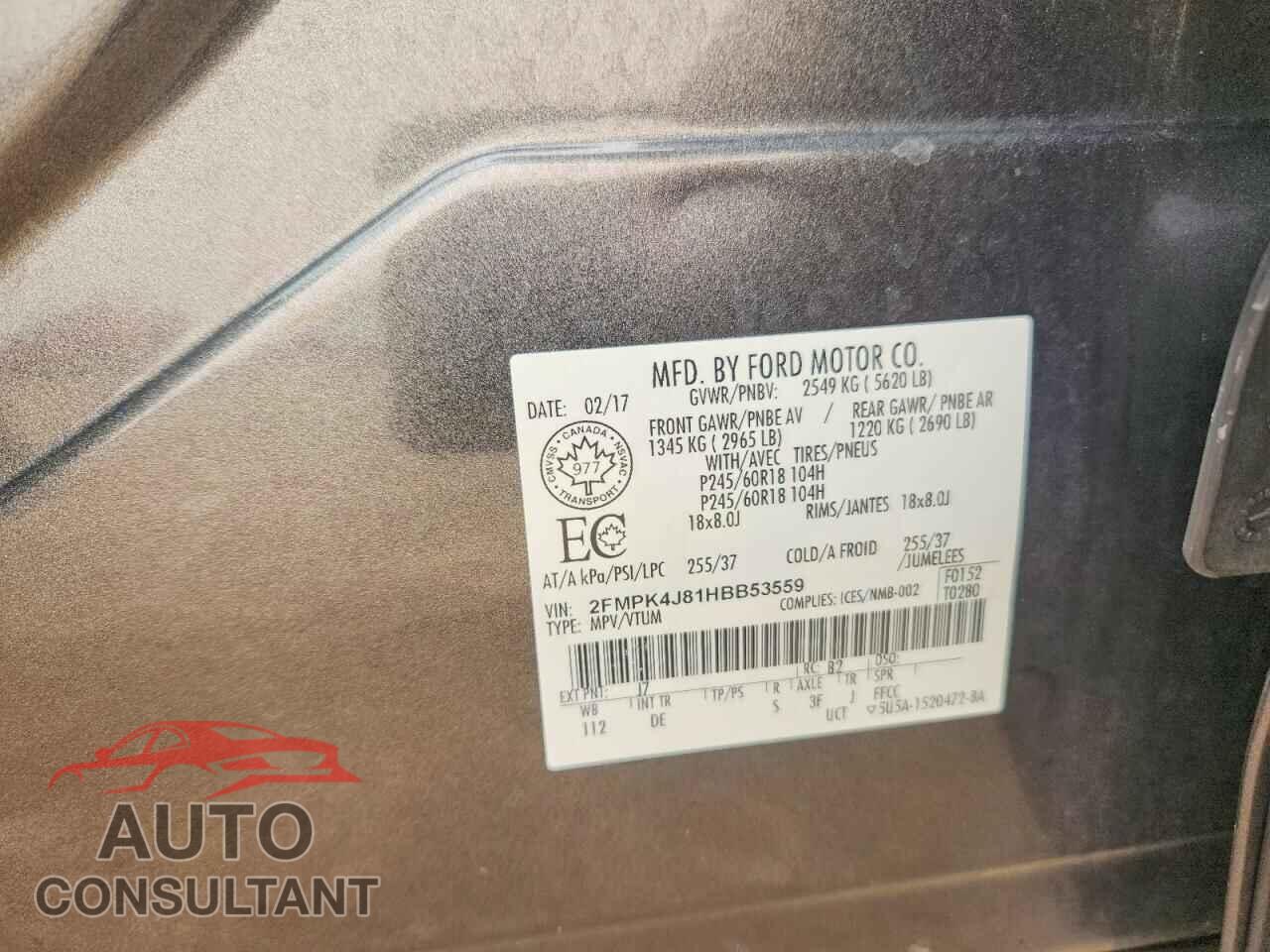 FORD EDGE 2017 - 2FMPK4J81HBB53559
