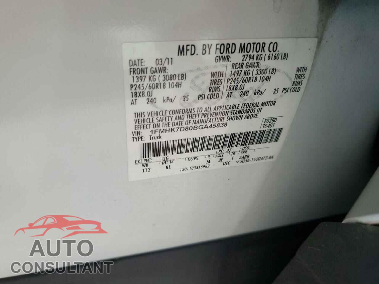 FORD EXPLORER 2011 - 1FMHK7D80BGA45838