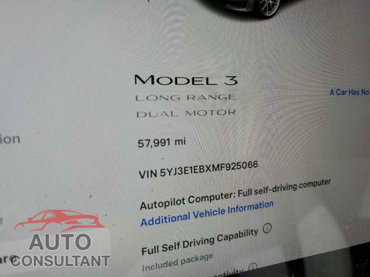 TESLA MODEL 3 2021 - 5YJ3E1EBXMF925066