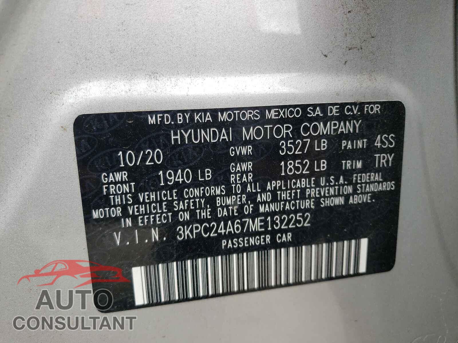 HYUNDAI ACCENT 2021 - 3KPC24A67ME132252