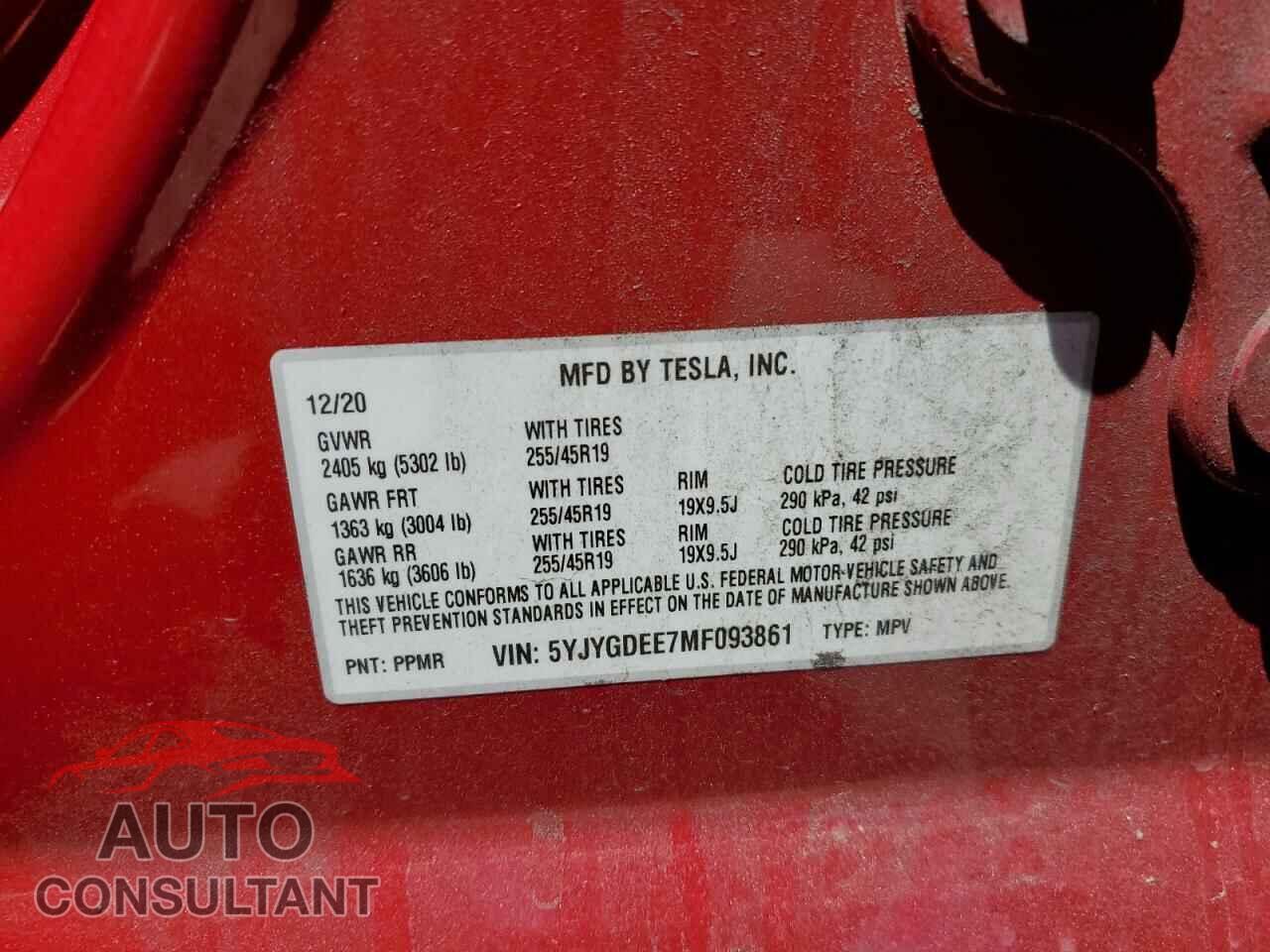 TESLA MODEL Y 2021 - 5YJYGDEE7MF093861
