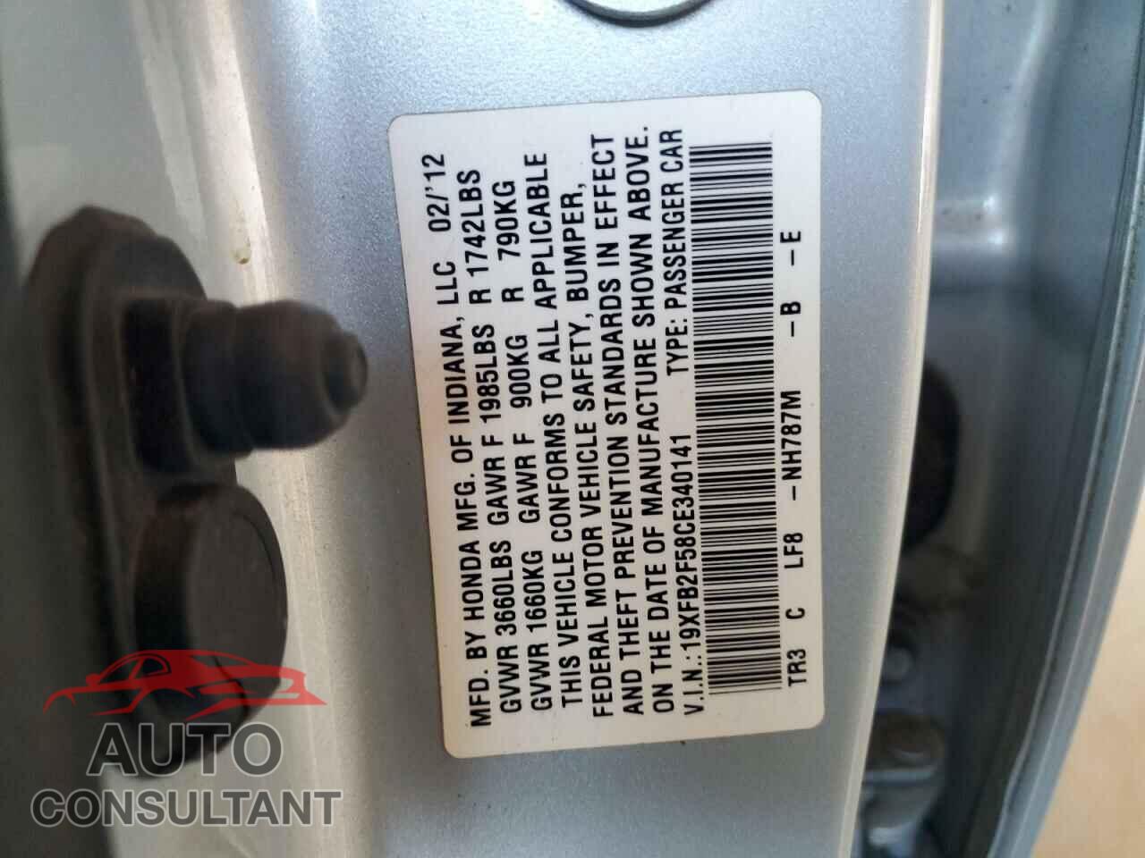 HONDA CIVIC 2012 - 19XFB2F58CE340141