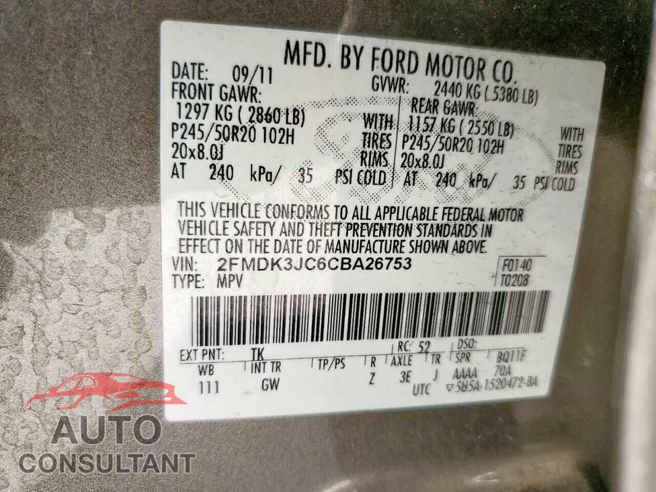 FORD EDGE 2012 - 2FMDK3JC6CBA26753