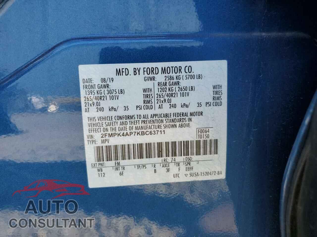 FORD EDGE 2019 - 2FMPK4AP7KBC63711