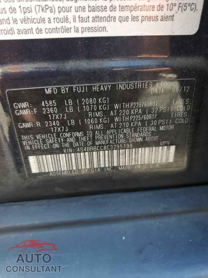 SUBARU OUTBACK 2012 - 4S4BRBCC8C3295198
