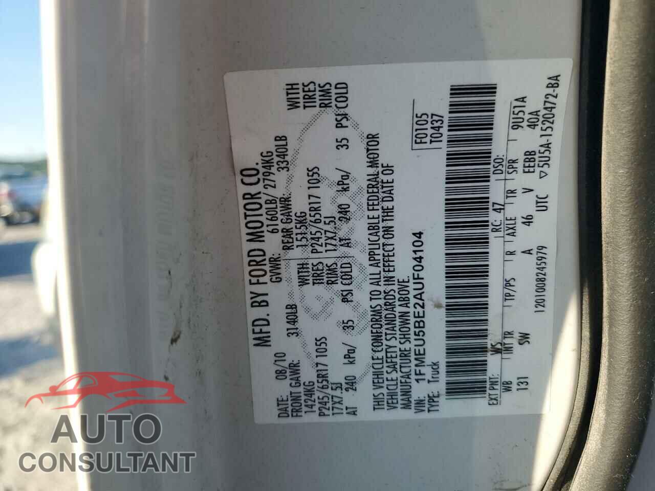 FORD EXPLORER 2010 - 1FMEU5BE2AUF04104