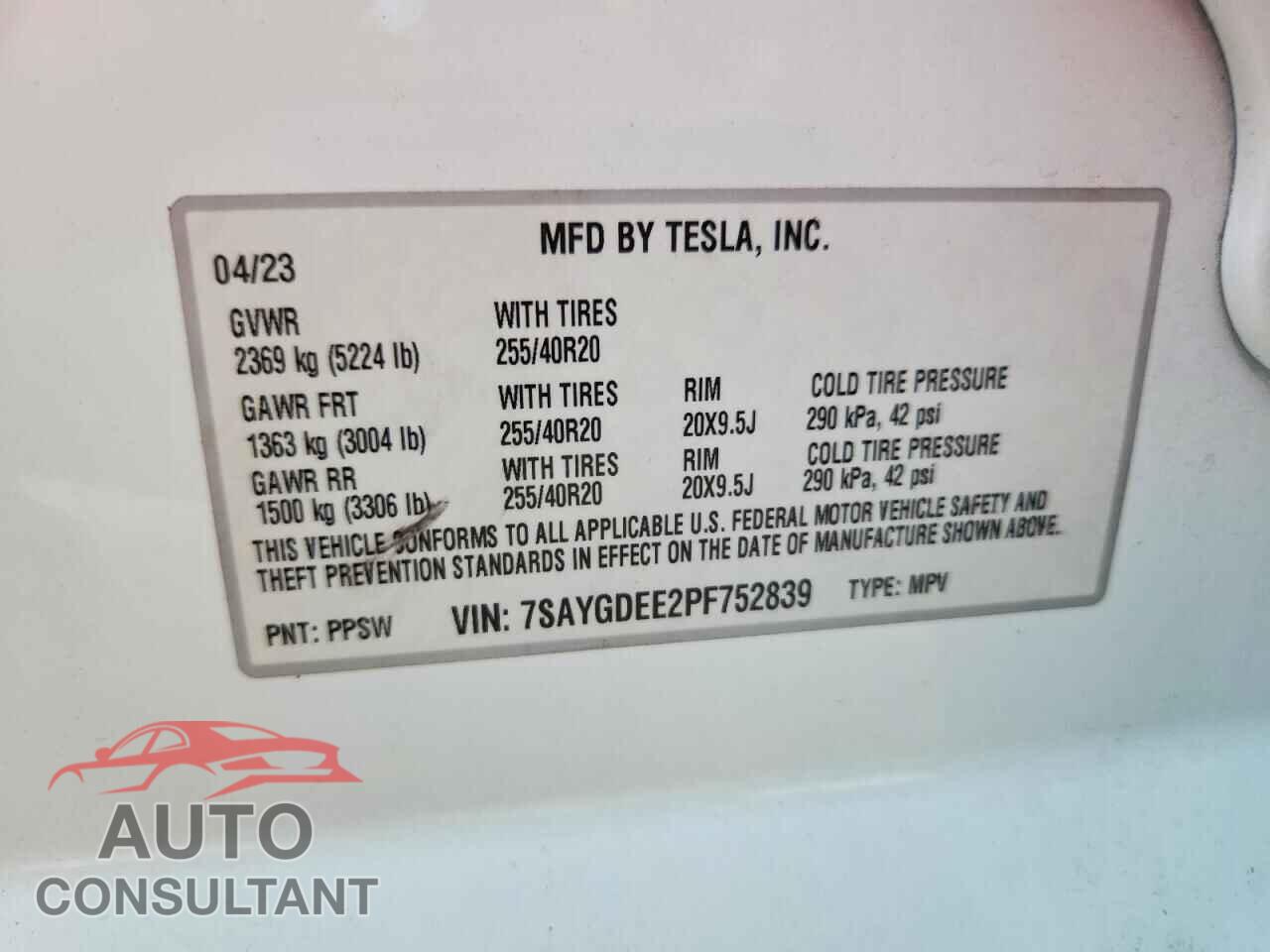 TESLA MODEL Y 2023 - 7SAYGDEE2PF752839