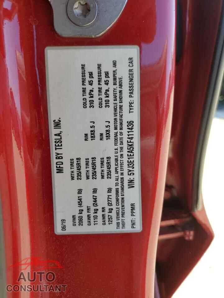 TESLA MODEL 3 2019 - 5YJ3E1EA5KF411436