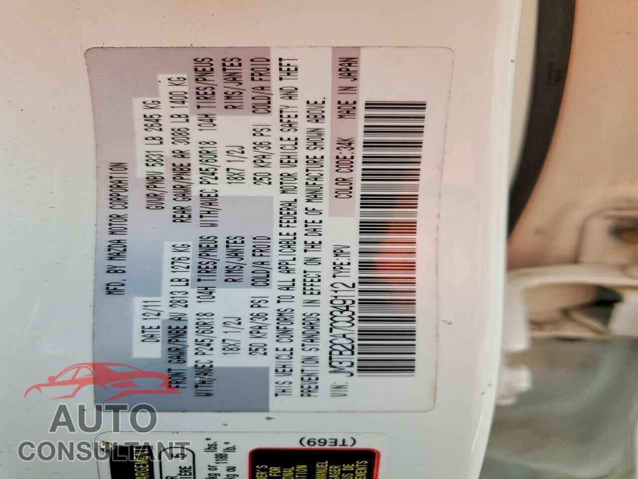 MAZDA CX-9 2012 - JM3TB2CA7C0349112