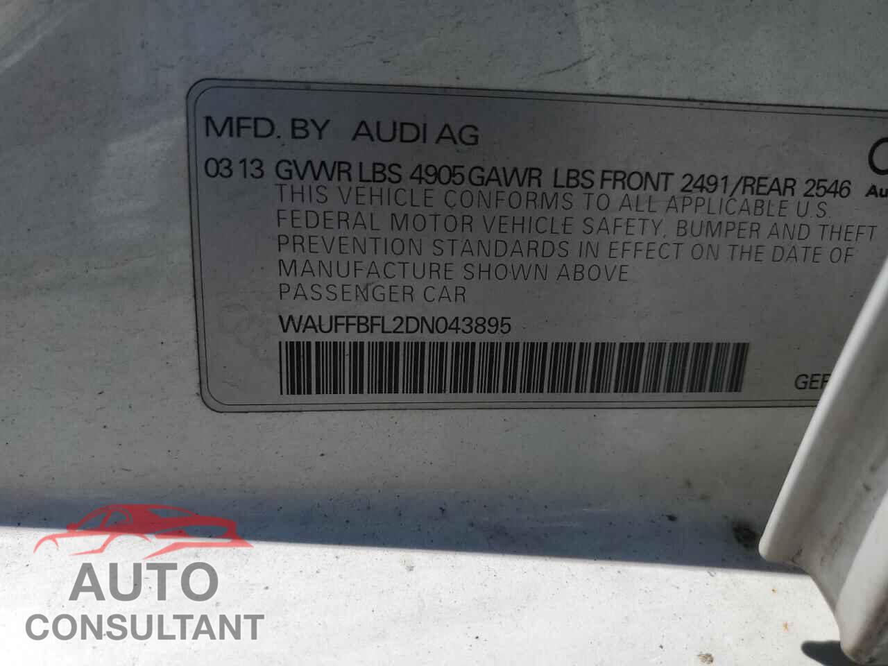 AUDI A4 2013 - WAUFFBFL2DN043895