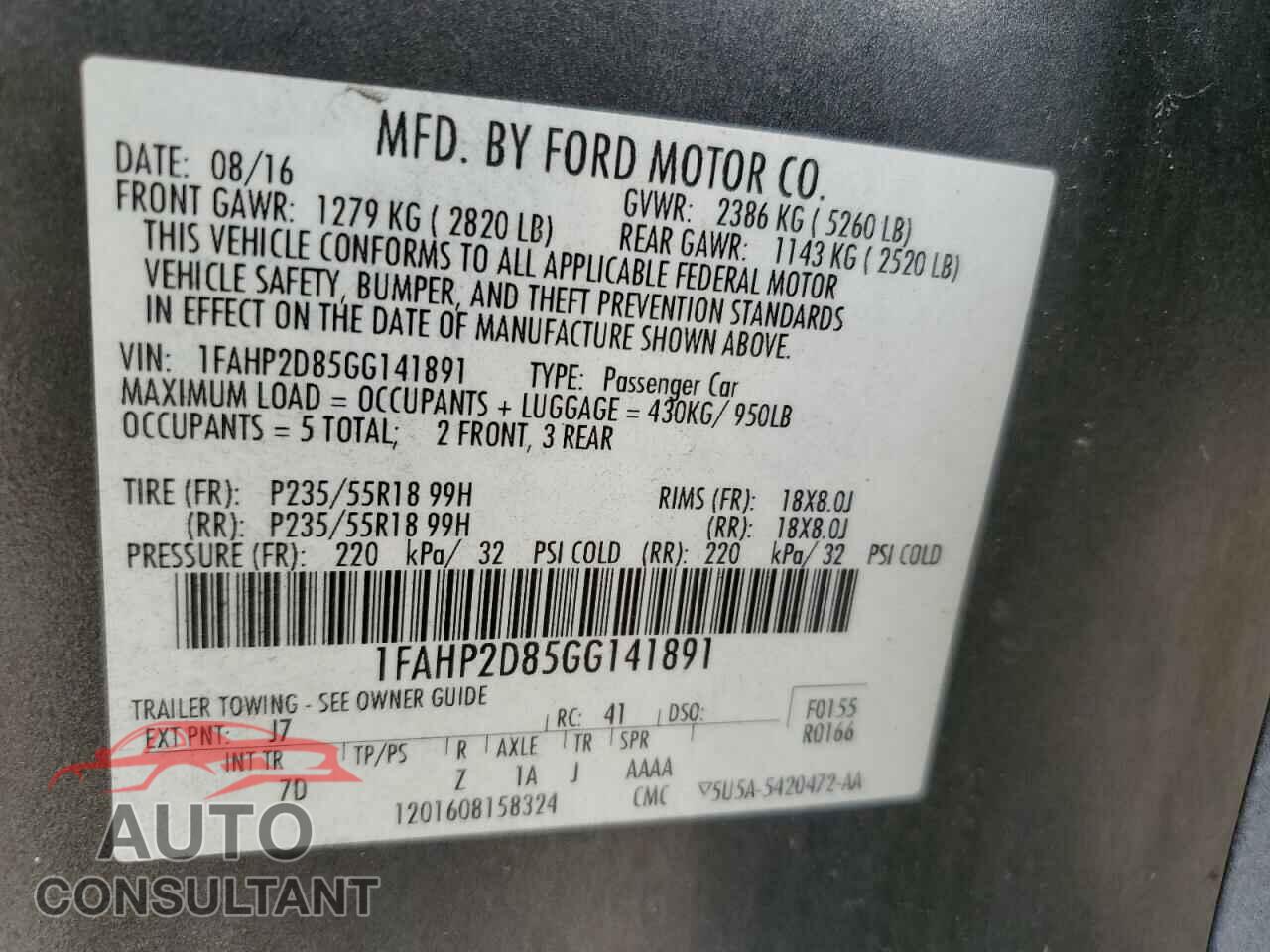 FORD TAURUS 2016 - 1FAHP2D85GG141891