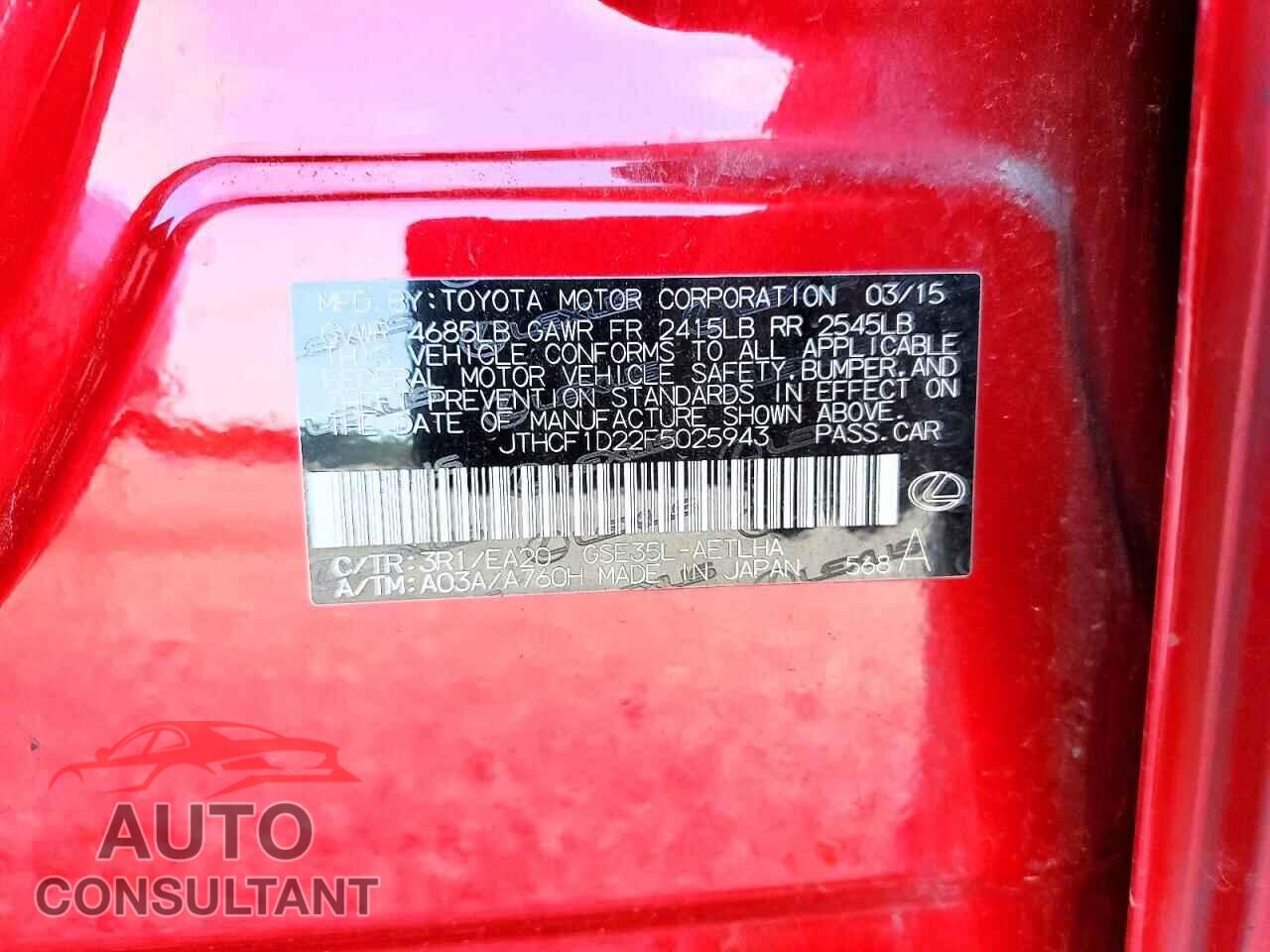 LEXUS IS 2015 - JTHCF1D22F5025943