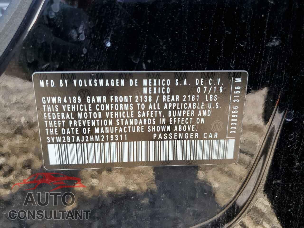 VOLKSWAGEN JETTA 2017 - 3VW2B7AJ2HM219311