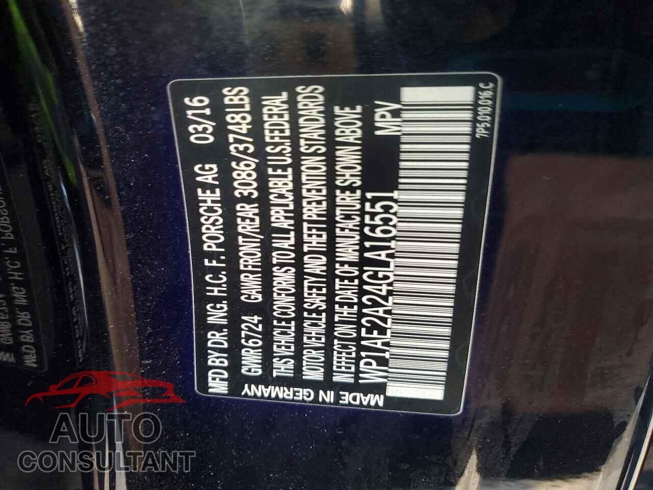 PORSCHE CAYENNE 2016 - WP1AE2A24GLA16551