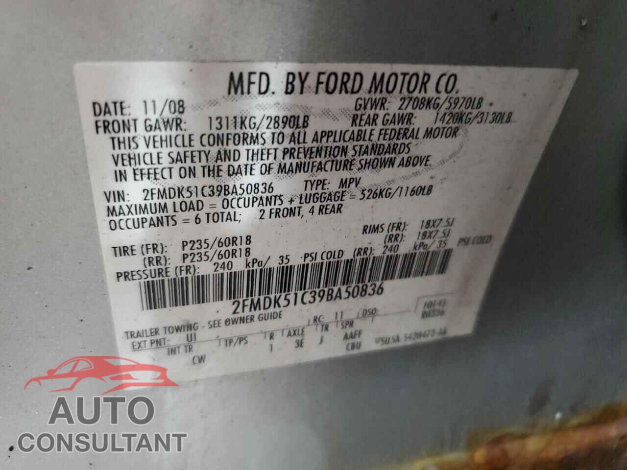 FORD FLEX 2009 - 2FMDK51C39BA50836