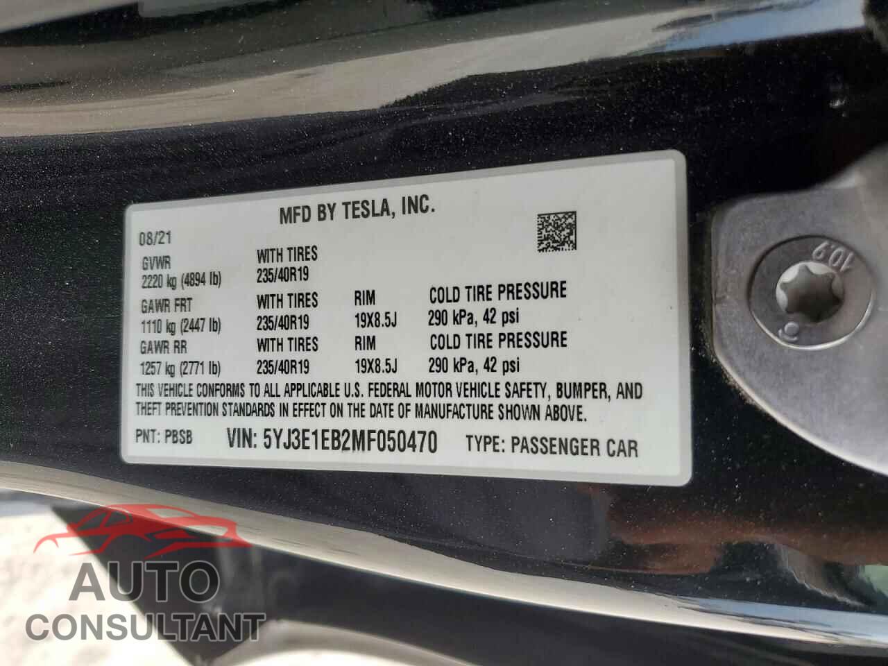 TESLA MODEL 3 2021 - 5YJ3E1EB2MF050470