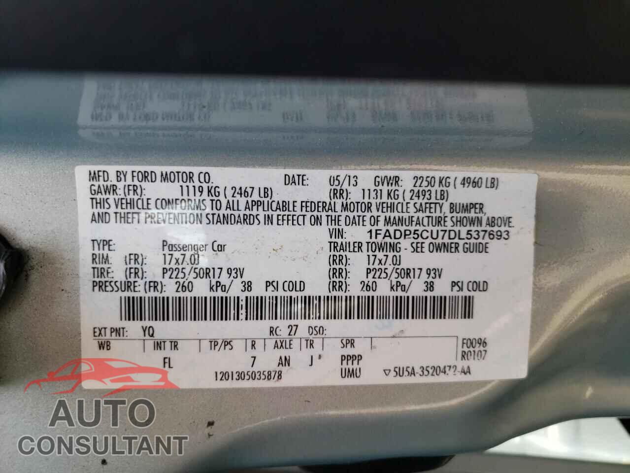 FORD CMAX 2013 - 1FADP5CU7DL537693