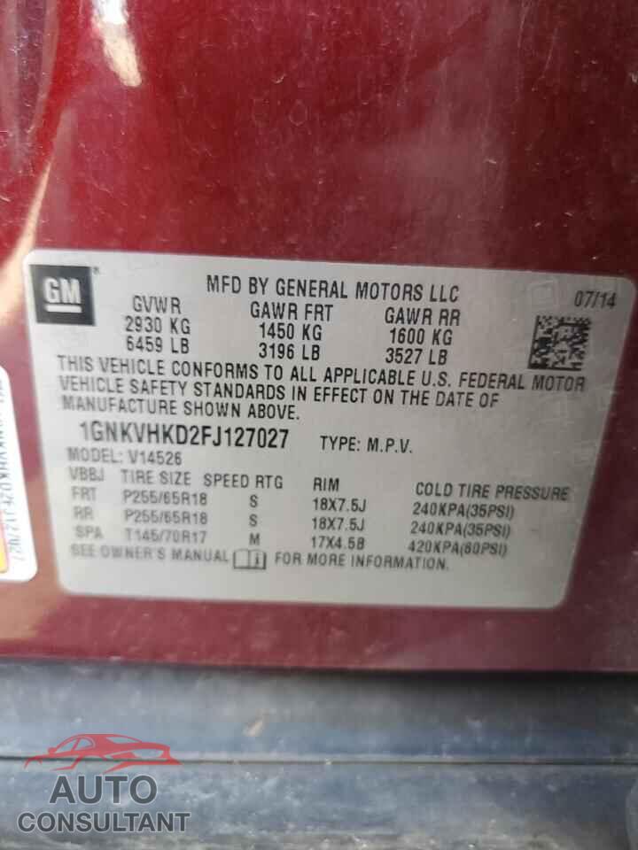 CHEVROLET TRAVERSE 2015 - 1GNKVHKD2FJ127027