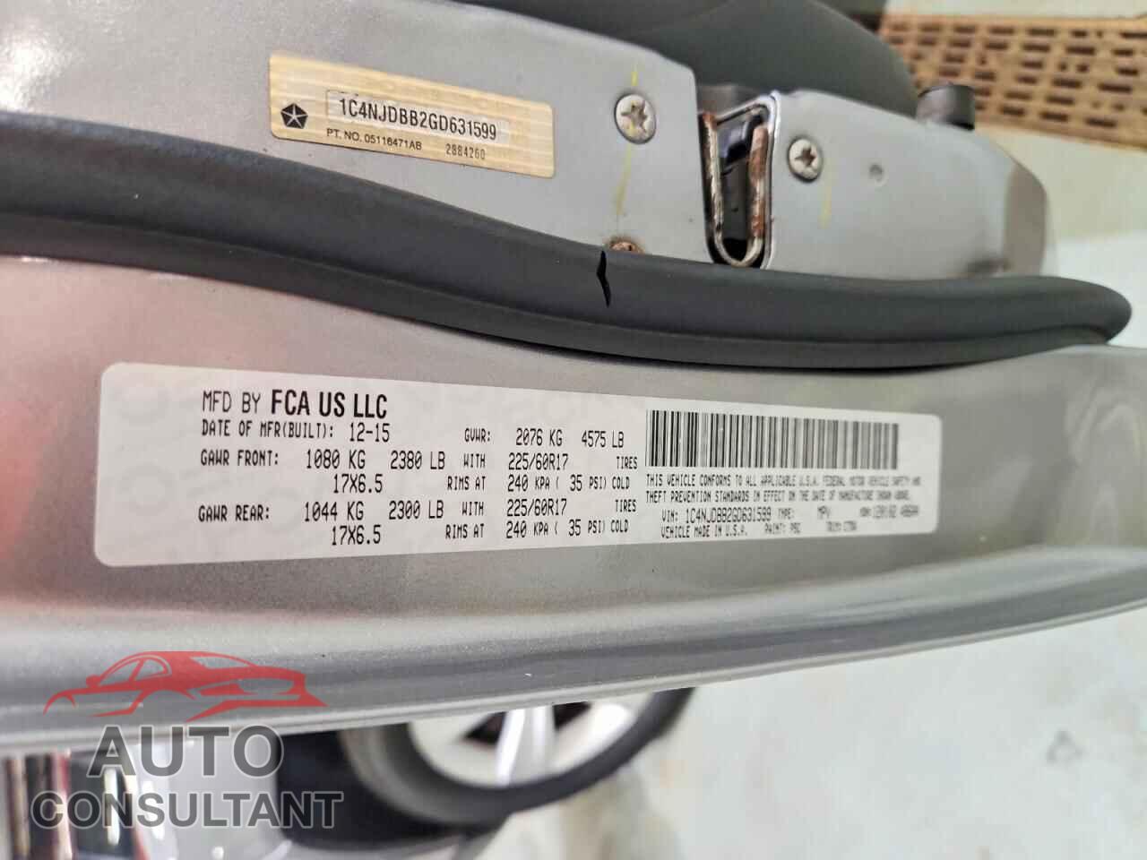 JEEP COMPASS 2016 - 1C4NJDBB2GD631599