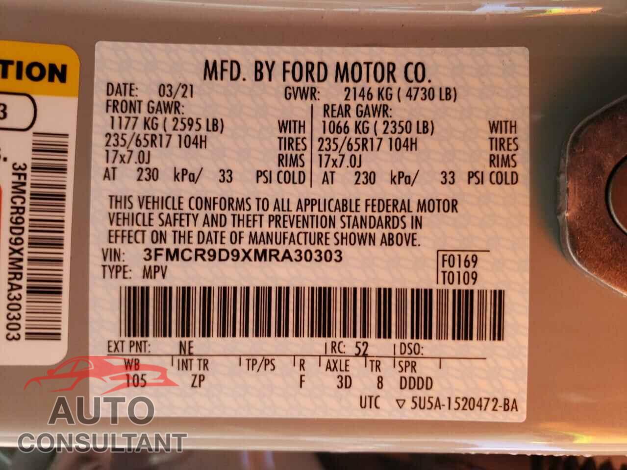 FORD BRONCO 2021 - 3FMCR9D9XMRA30303
